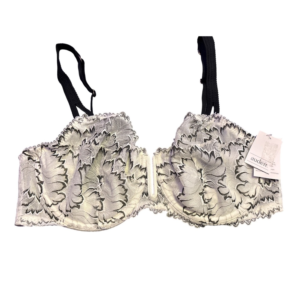 NEW Auden Ivory Black Lace Comfort Wire Full Figure Balconette Bra 40D